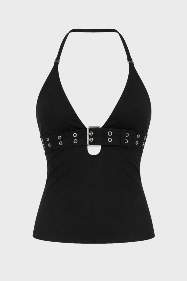 Black Lace-Up Bandage Crop Top | Y2K Backless Punk Mini Vest