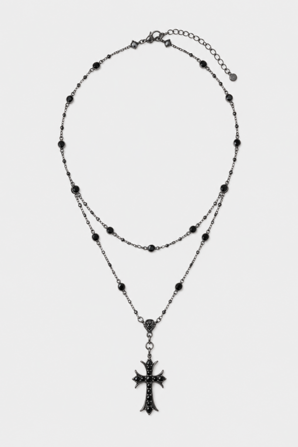 Vintage Cross Beads Choker Necklace | Double-Layer Hip Hop Chain