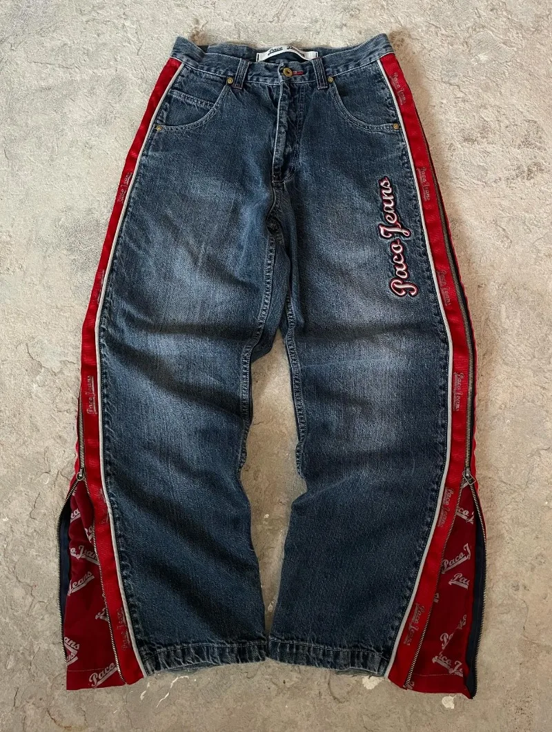 Y2K Fashion New Letter Embroidery Side Red Zipper by Vexlyne