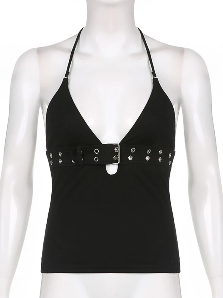 Black Lace-Up Bandage Crop Top | Y2K Backless Punk Mini Vest - Image 7