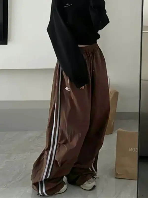 Retro Oversized Striped Wide-Leg Sweatpants | Y2K Baggy Trousers