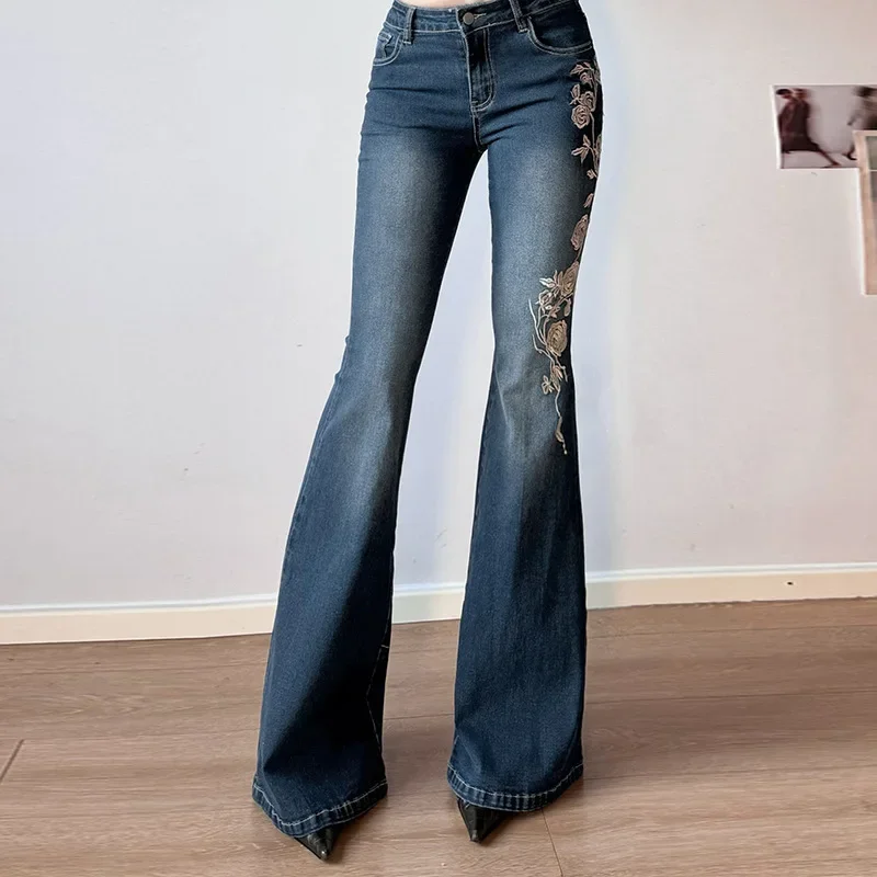 Y2K Floral Embroidered Flared Jeans - Image 5