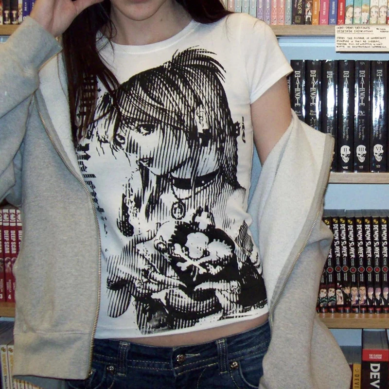 Y2K Anime Crop Tee | Harajuku Vintage Top - Image 2
