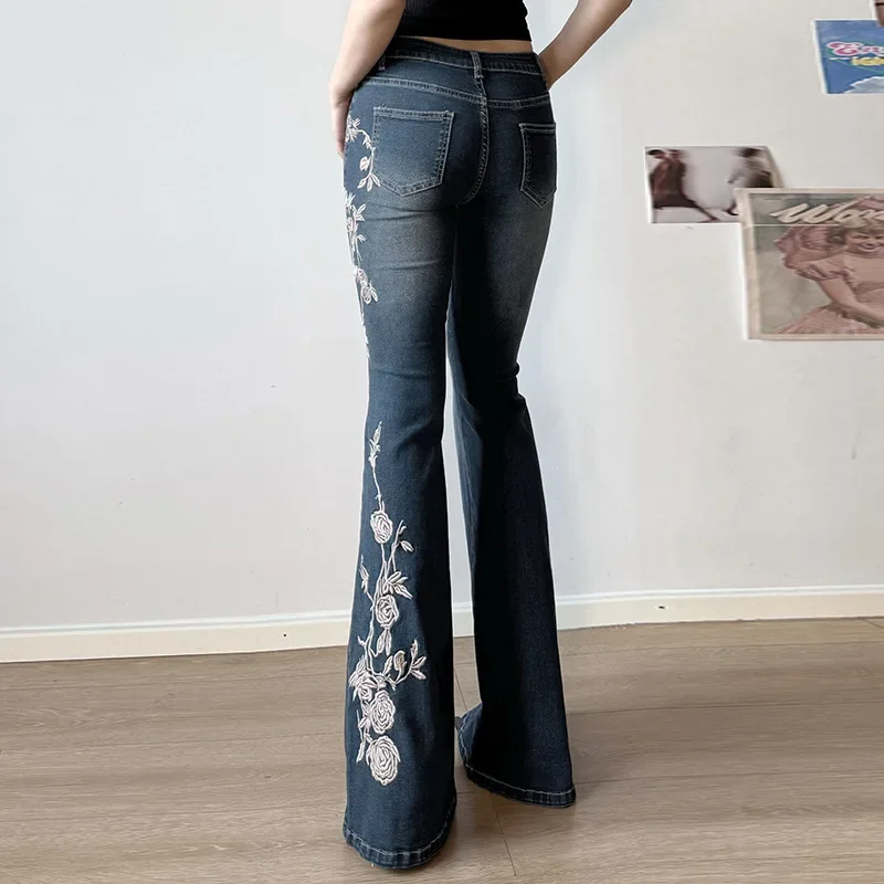 Y2K Floral Embroidered Flared Jeans - Image 4