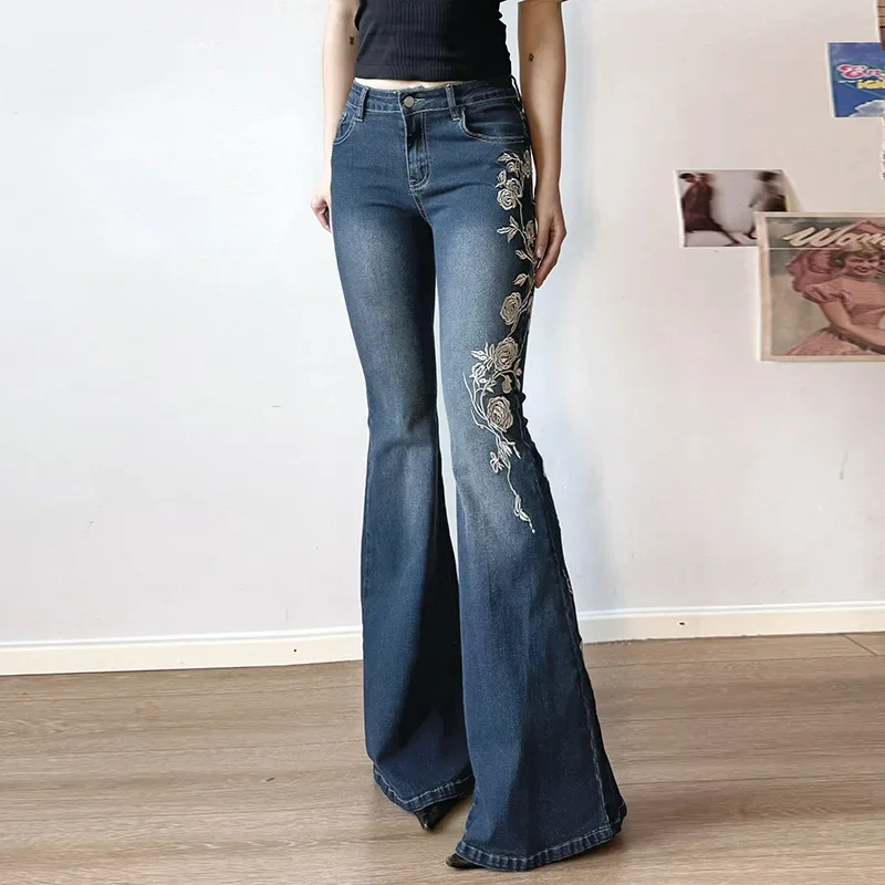 Y2K Floral Embroidered Flared Jeans - Image 3