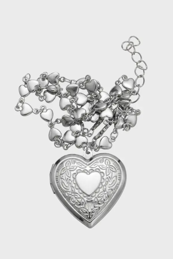 Heart Photo Locket Pendant Necklace | Silver Stainless Steel Y2K Jewelry