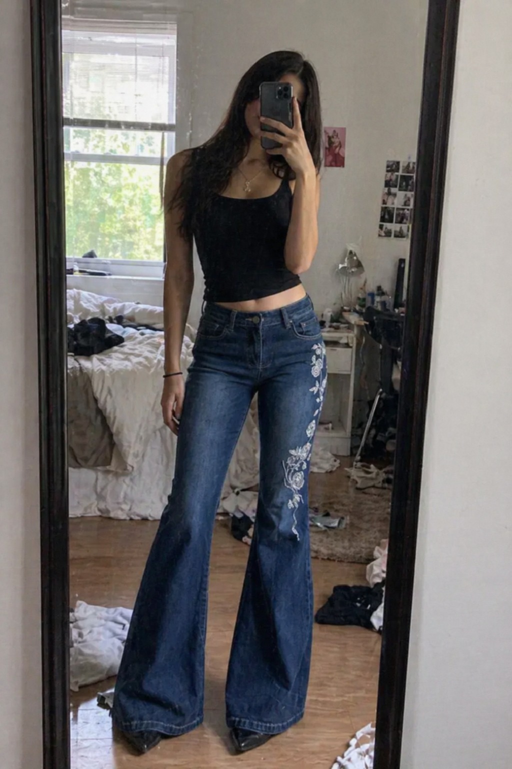 Y2K Floral Embroidered Flared Jeans - Image 2