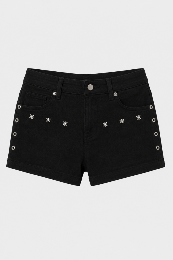 Black Y2K Low Waist Punk Denim Shorts