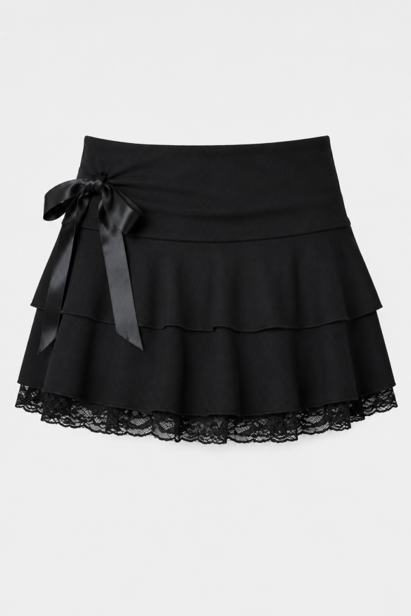 Goth Y2K Black Lace Bow A-Line Mini Skirt