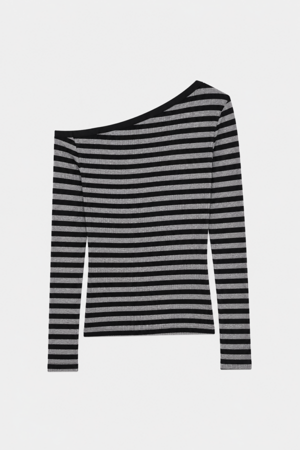 Japanese Y2K Off Shoulder Striped Long Sleeve Crop Top
