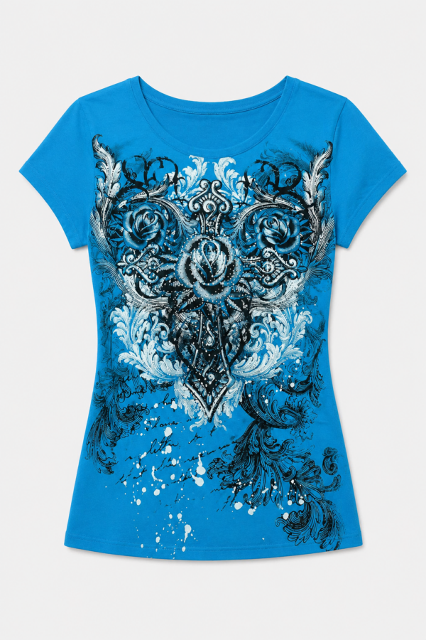 Women's Y2K Grunge Rhinestone Heart Rose Tee