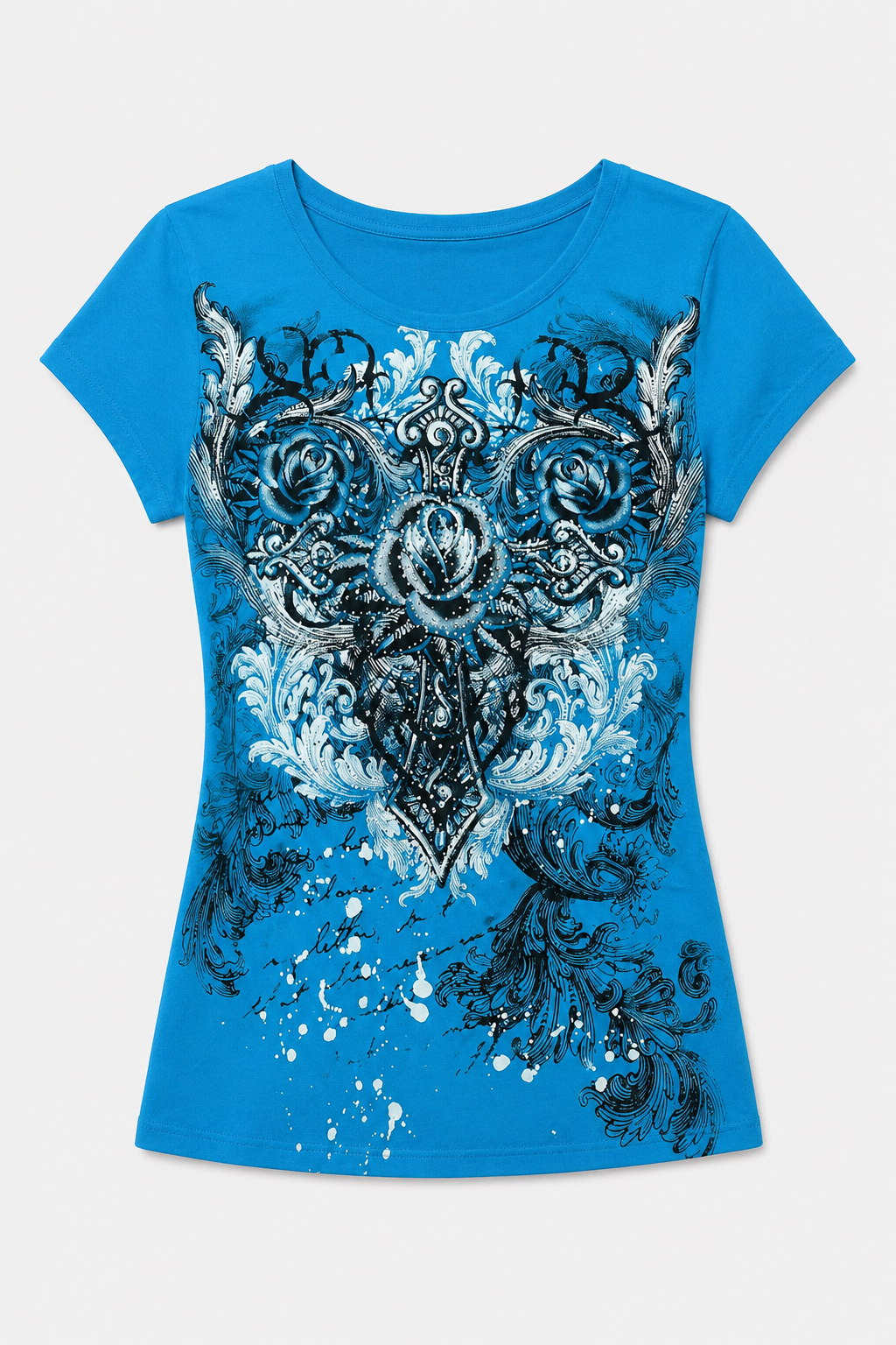 Women's Y2K Grunge Rhinestone Heart Rose Tee