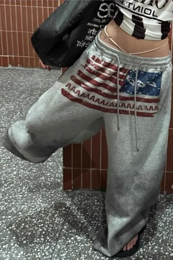 Y2K Goth Print Drawstring Wide Leg Sweatpants